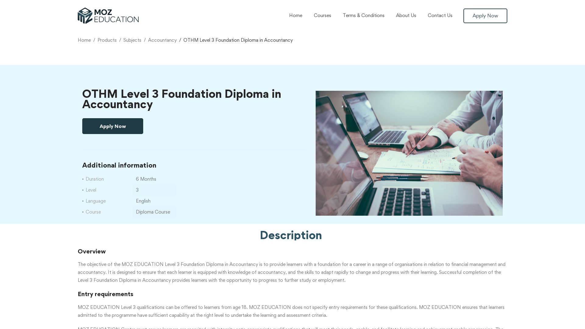 Course page of Moz Education